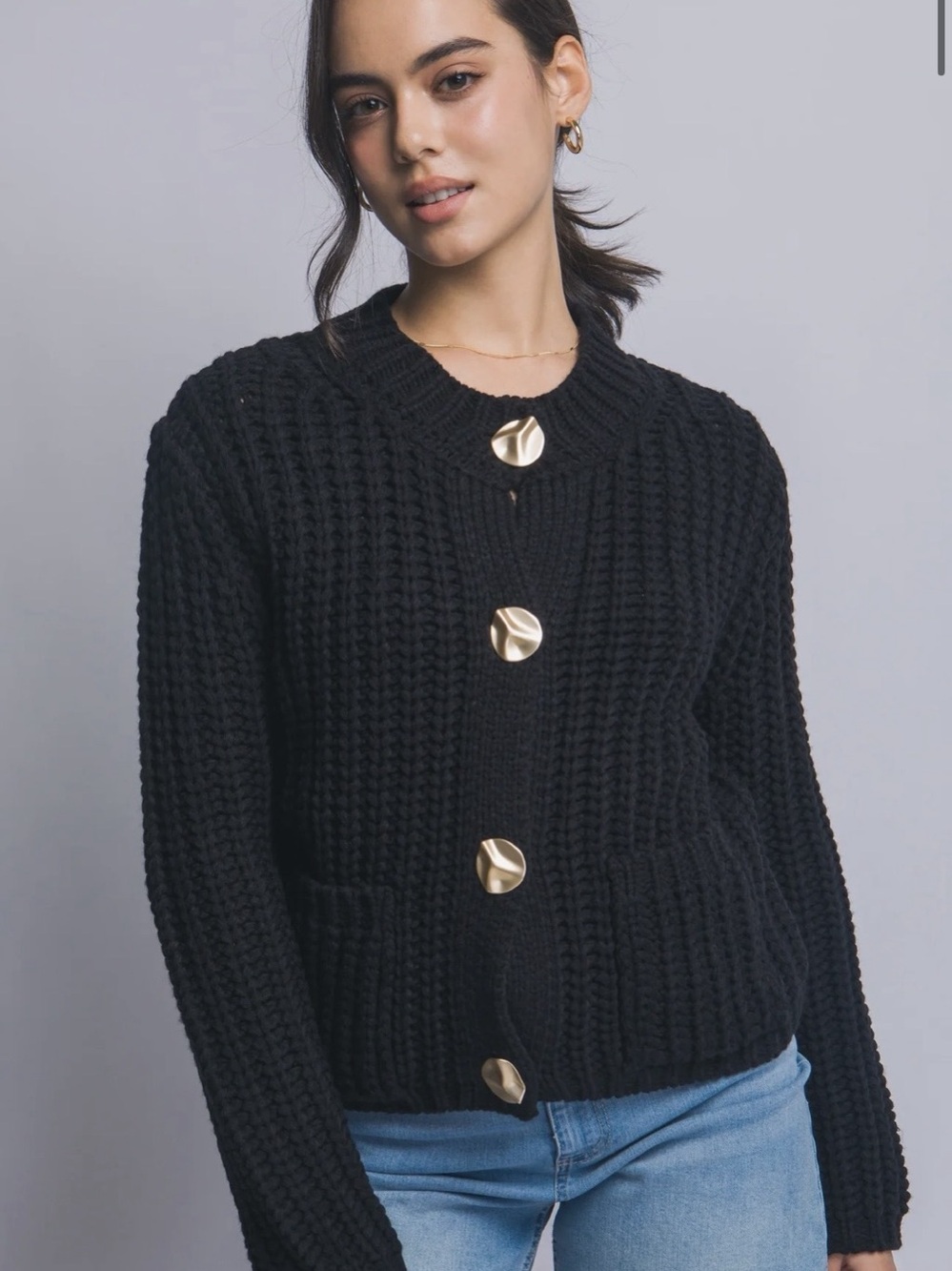 Nwt Urban Daisy Black Chunky Knit Cardigan Large